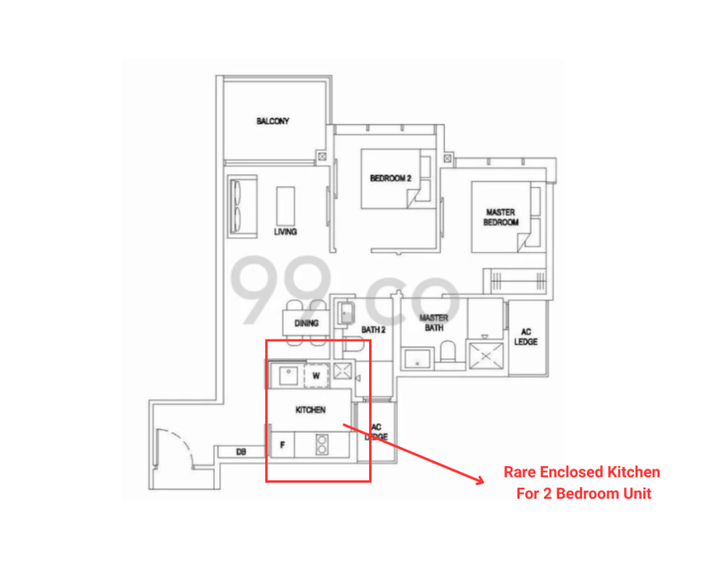 Florence Residences 2 bedroom unit with enclosed kitchen