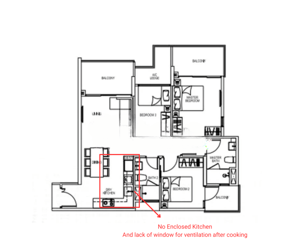Sant Ritz 3 Bedroom Unit floor plan without enclosed kitchen